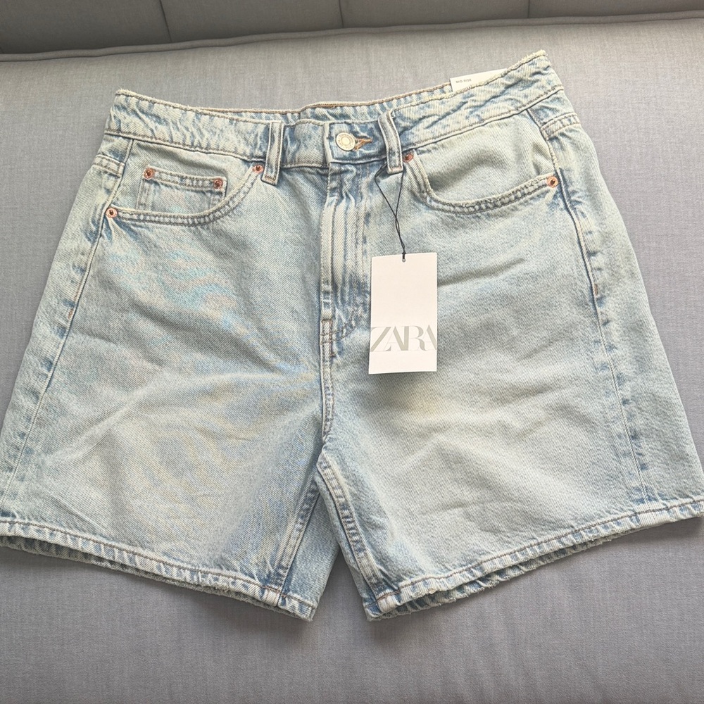 Zara Sky Blue Casual Denim Shorts